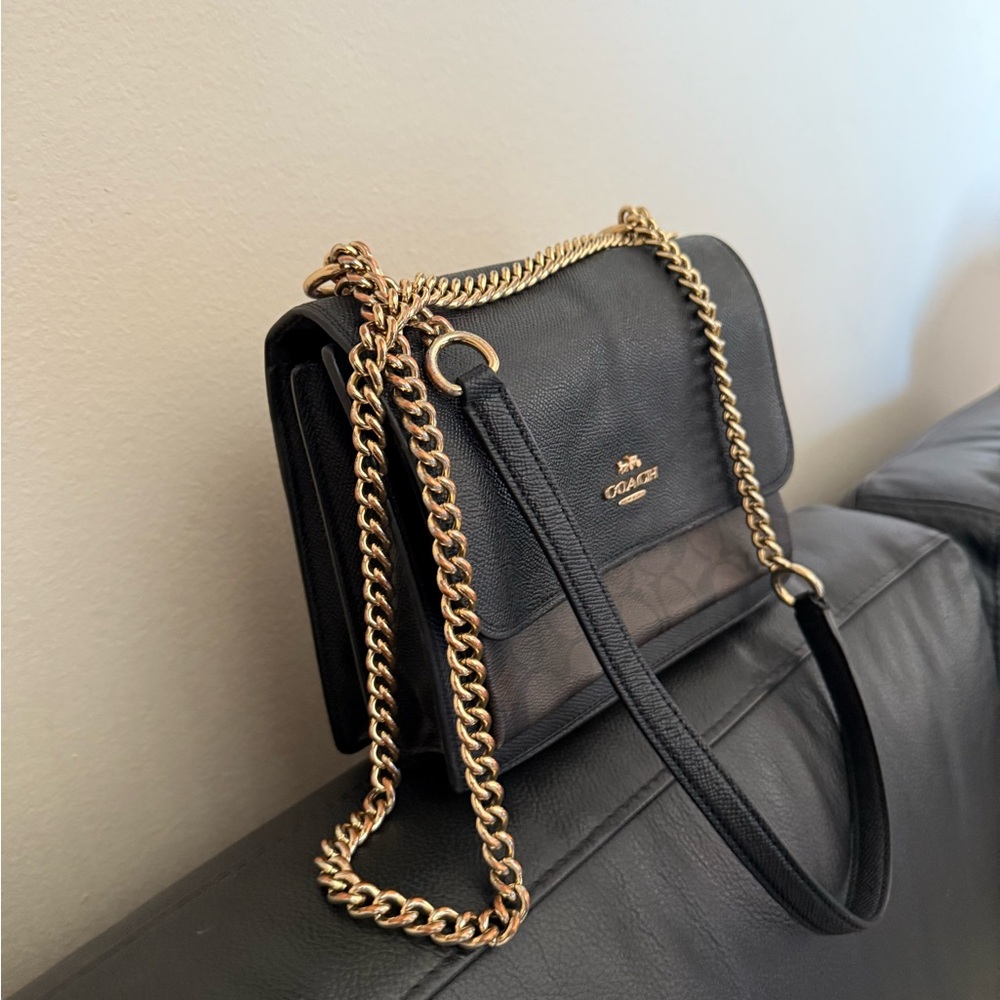 Coach Black Leather Crossbody with Gold Chain Strap - Picture 3 of 13